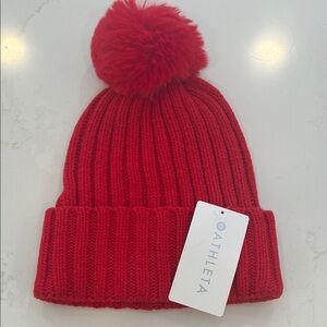 Athleta Red Pom-Pom Beanie one size